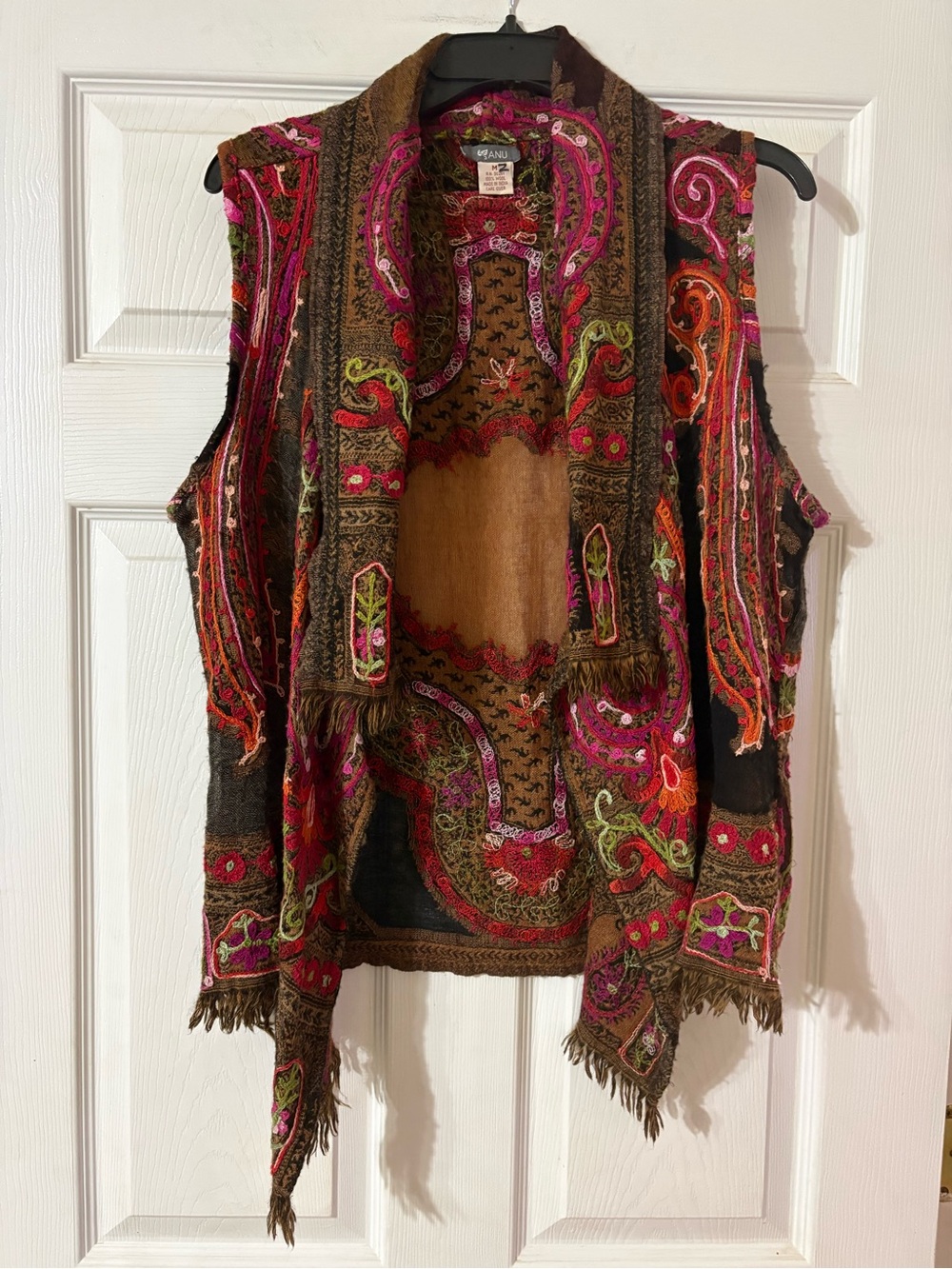 ANU 100% wool patchwork embroidered vest